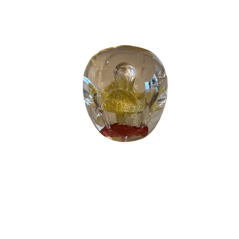 Handcrafted Glass Paperweight With Yellow & Red Floral Design